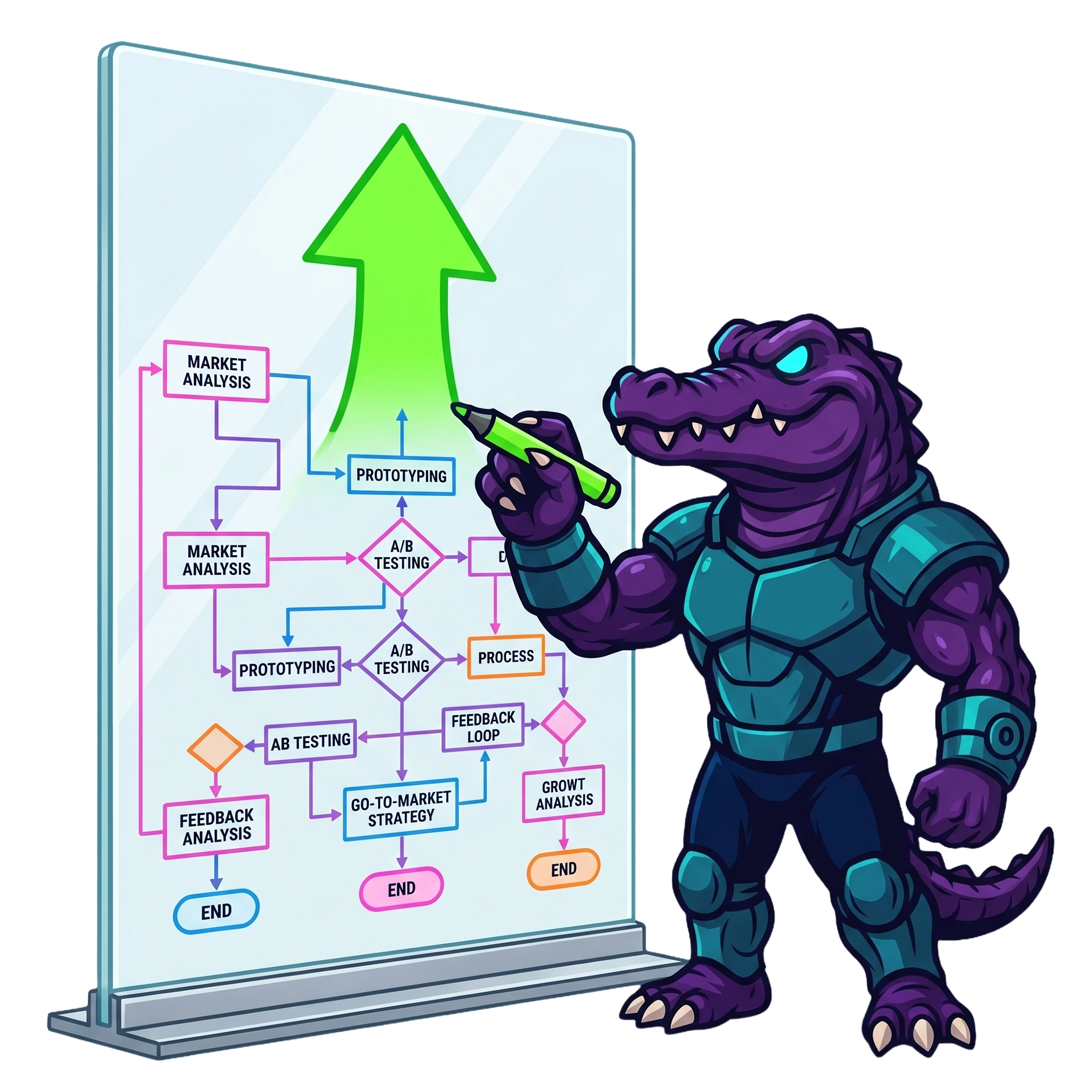 Deli the Deligatr mascot planning comparison content for shopping queries